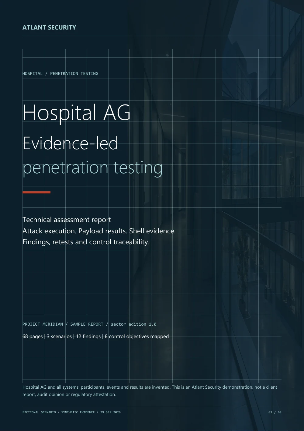 The complete case study — page 1 of the fictional Hospital AG report. Text summary follows.